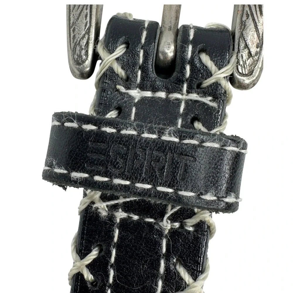 Vintage Y2K Esprit Leather Belt Black Contrast Stitch Women's Western‎ Size L